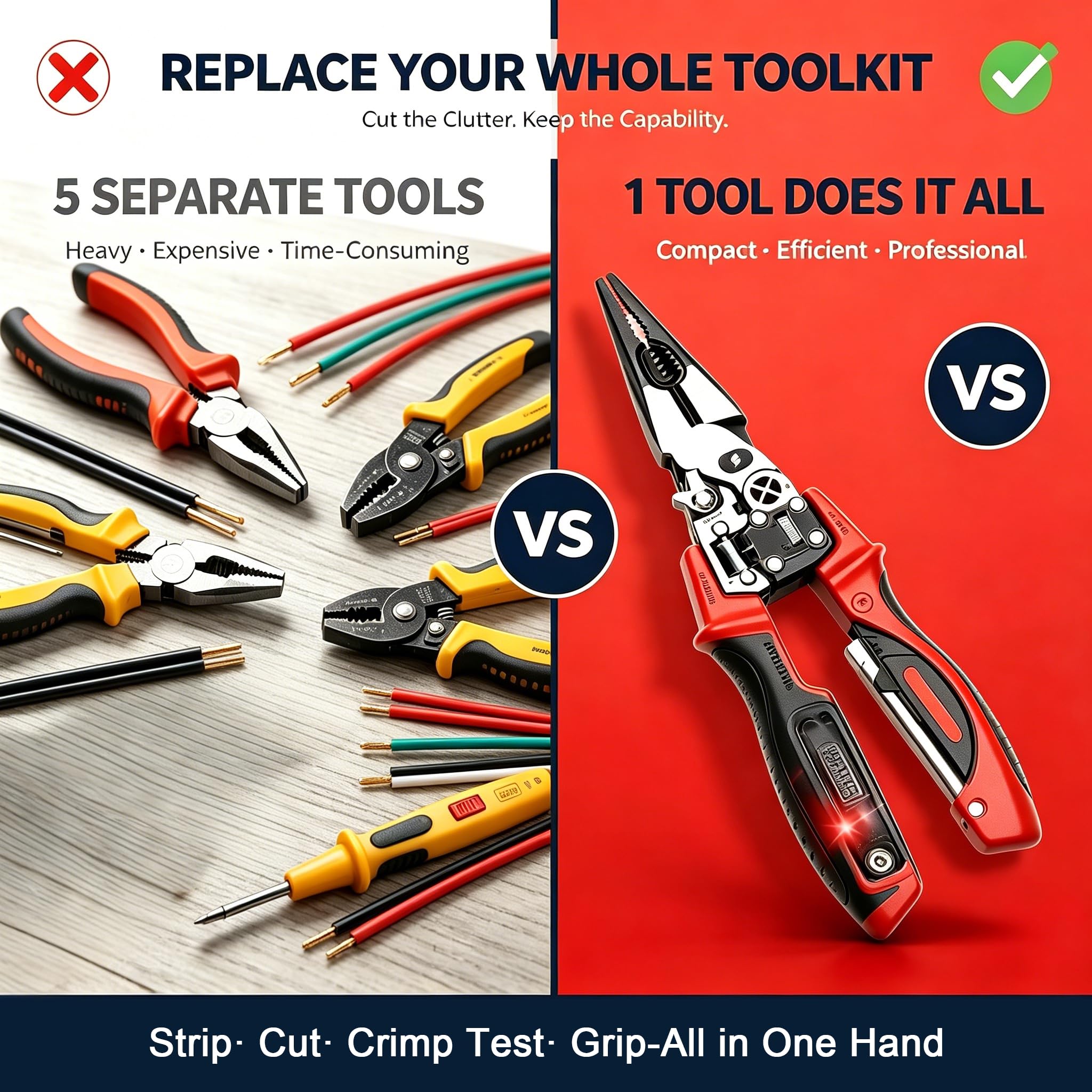 4-in-1 Digital Wire Stripping Testing Pliers, Wire Stripper for Cutting Stripping Crimping