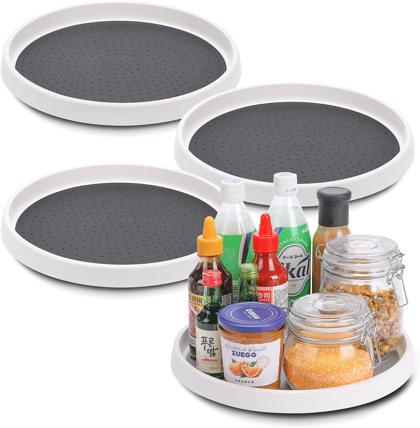 4-piece  12-inch turntable, anti-slip storage organizer, suitable for food cabinets and countertops