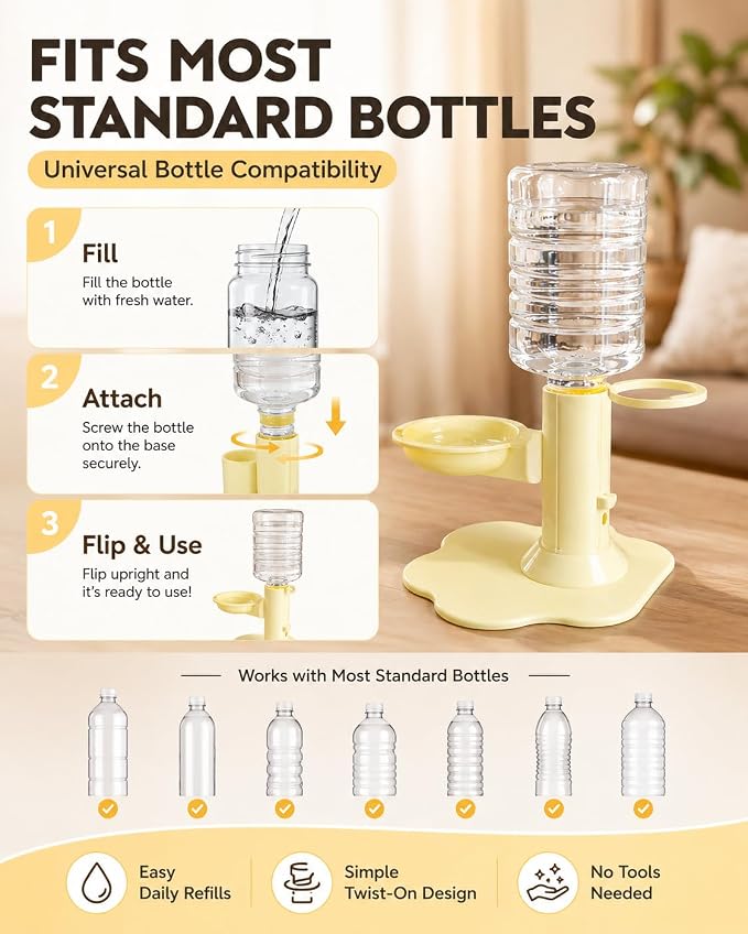 Spill-Proof Gravity Cat Water Fountain No Electricity