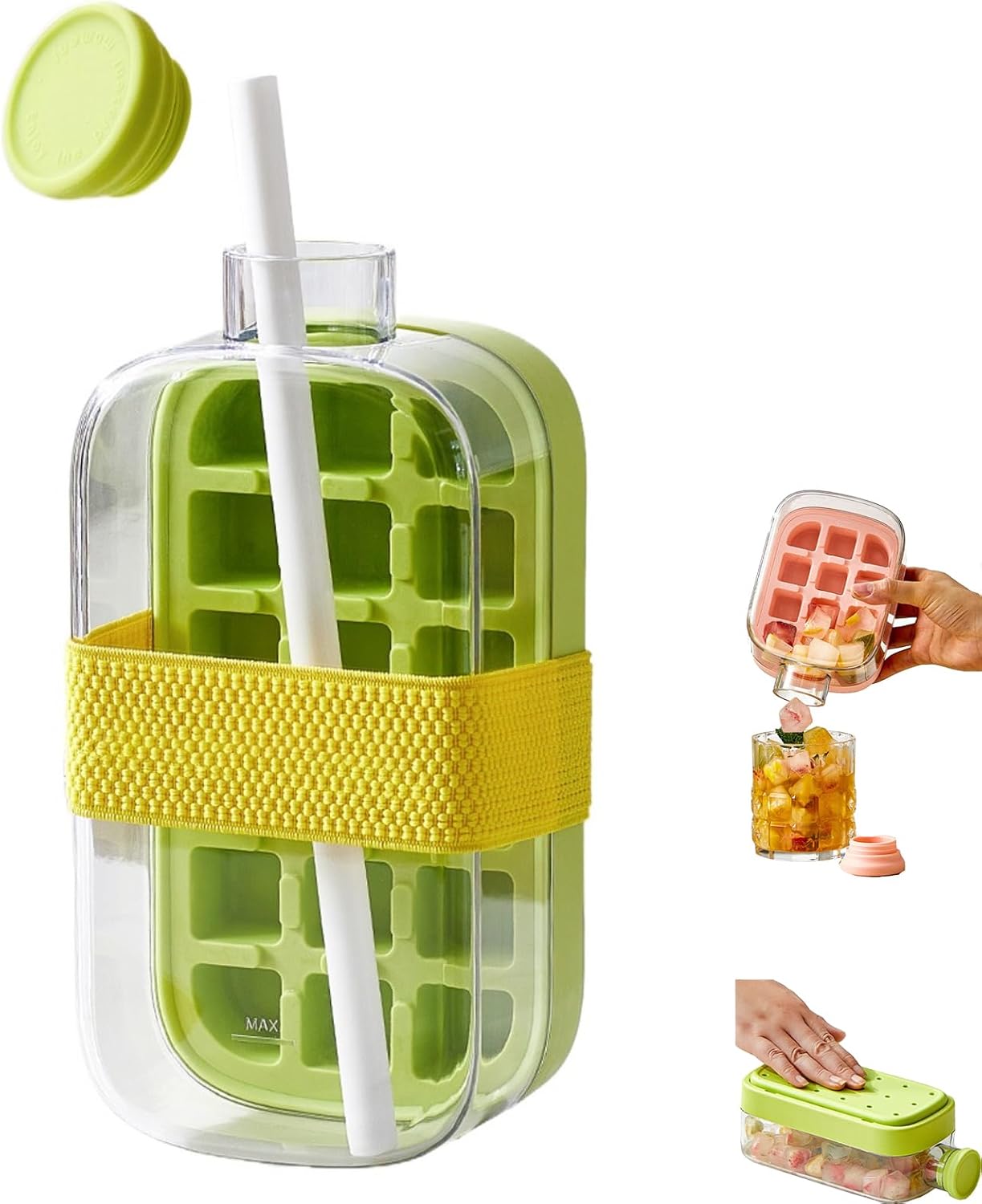 2-in-1 Press Release Ice Cube Bottle With Straw