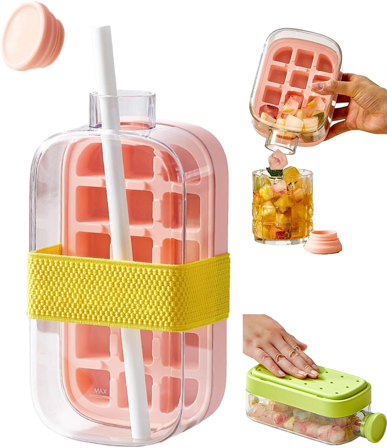 2-in-1 Press Release Ice Cube Bottle With Straw
