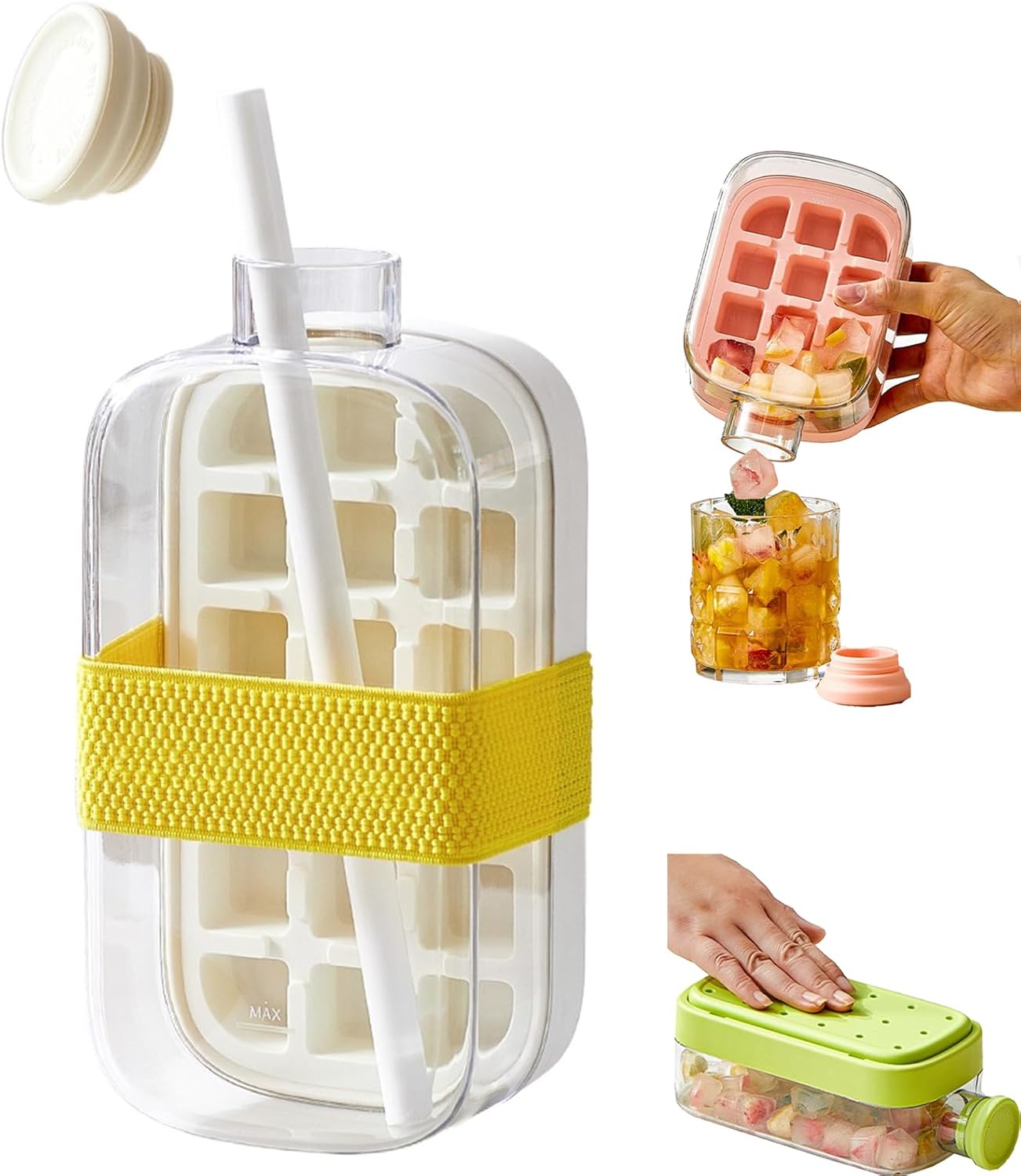 2-in-1 Press Release Ice Cube Bottle With Straw