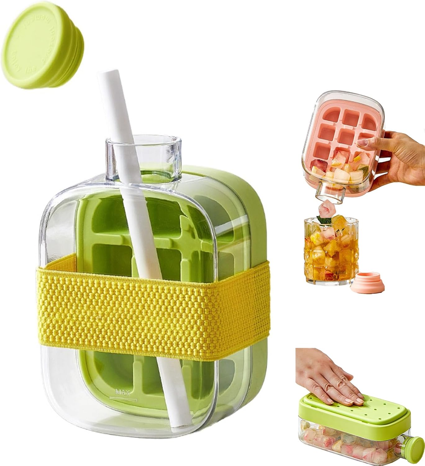 2-in-1 Press Release Ice Cube Bottle With Straw