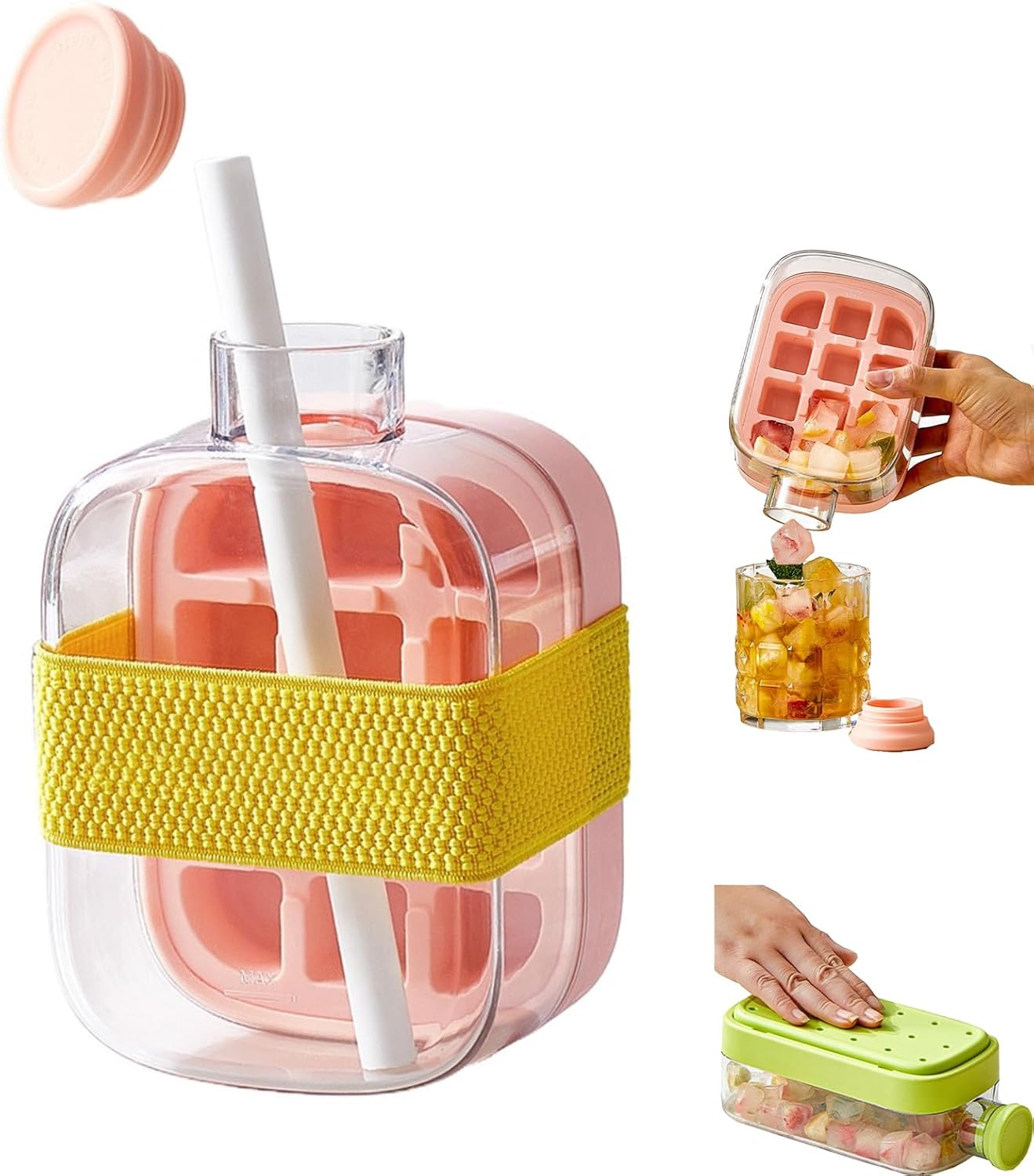 2-in-1 Press Release Ice Cube Bottle With Straw