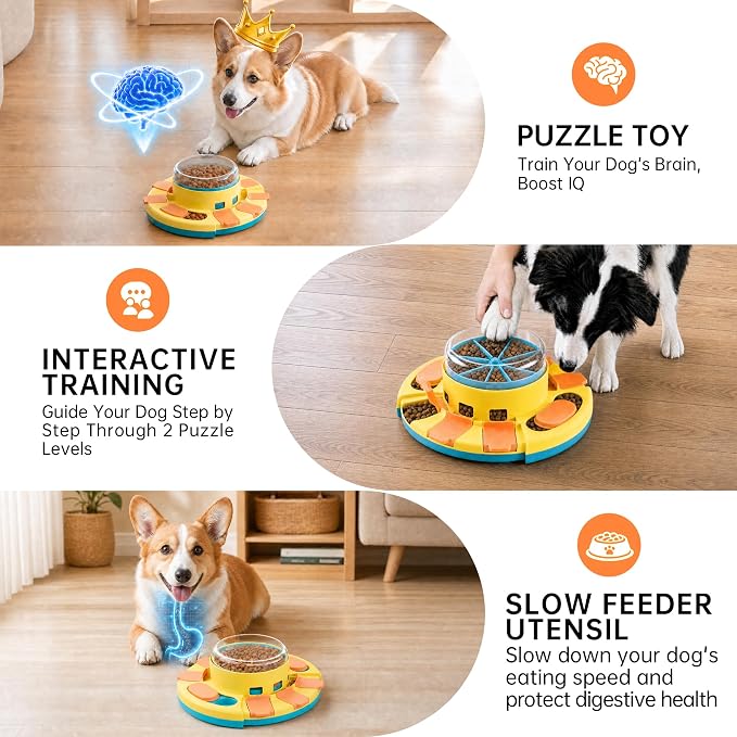 2-Level Dog Puzzle Slow Feeder IQ Treat Dispenser