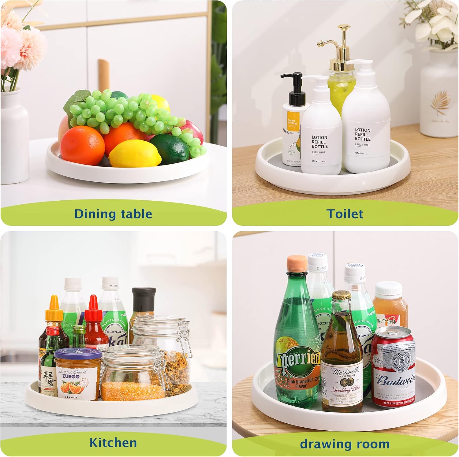 4-piece  12-inch turntable, anti-slip storage organizer, suitable for food cabinets and countertops
