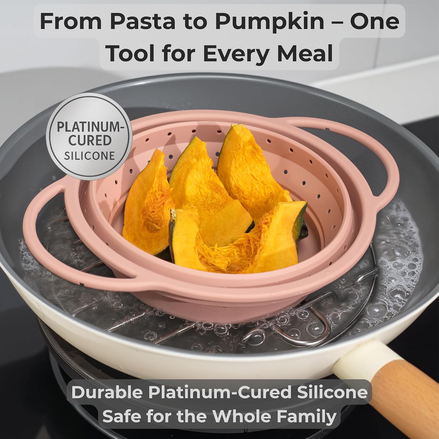 3 Pack Collapsible Silicone Colander with Stainless Steel Rim
